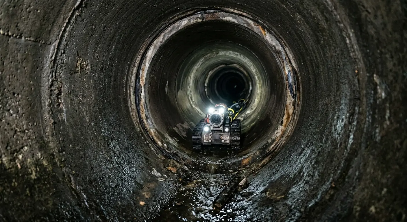 Robotic sewer camera inspecting pipe interior for Sewer Line Cleaning in Hales Corners